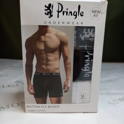 BOXED PRINGLE UNDERWEAR, BUTTON FLY BOXERS X3 SIZE M