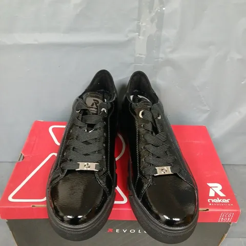 BOXED PAIR OF RIEKER CHUNKY SOLE TRAINERS - UK SIZE 39 - BLACK