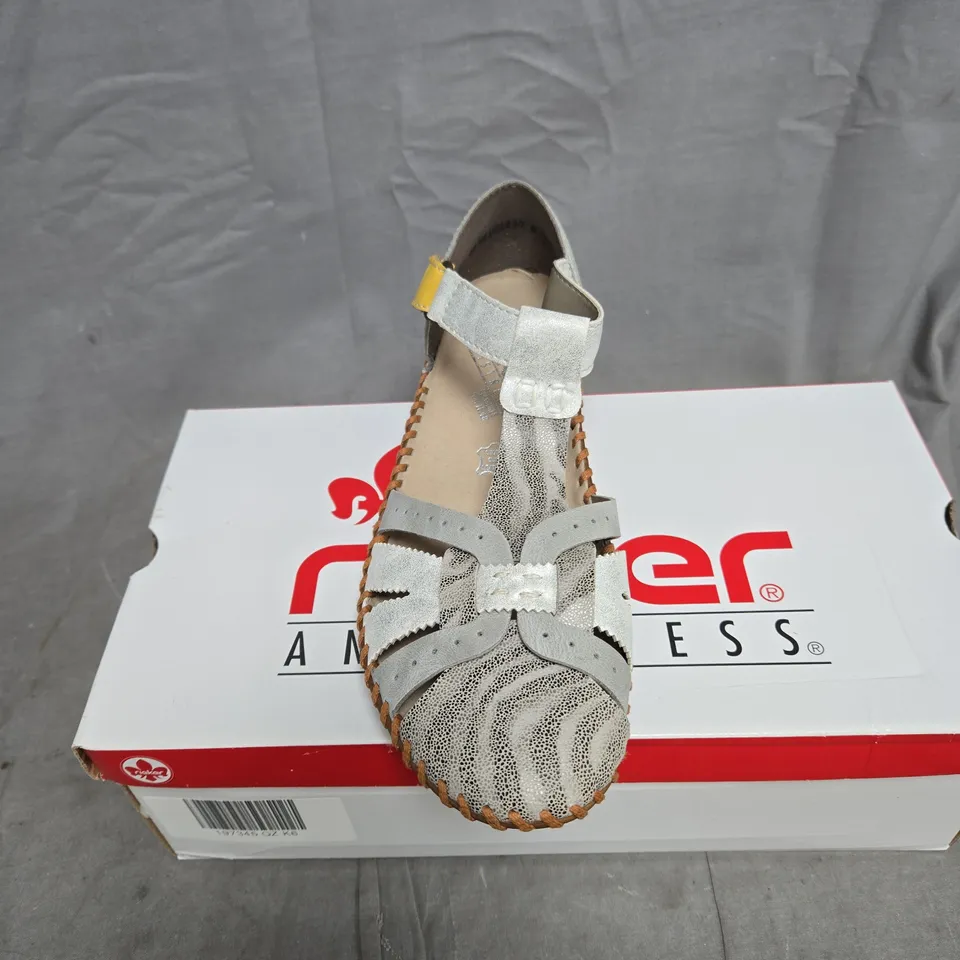 RIEKER SILVER/PLATINUM SANDALS SIZE 39 BOXED