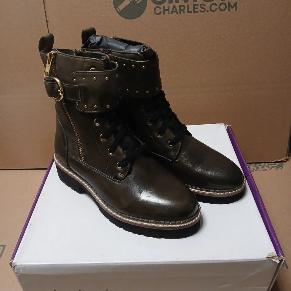 LOTUS LEATHER ANKLE BOOTS WITH STUDS, SIZE UK 3 