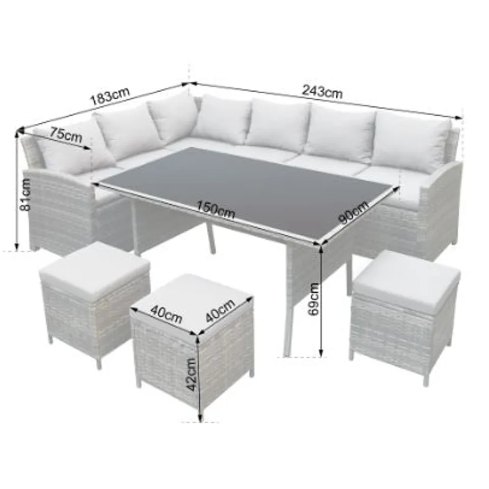 BRAND NEW BOXED ALISON AT HOME PETWORTH GREY RATTAN DINING SET(THREE BOXES) RRP £1275