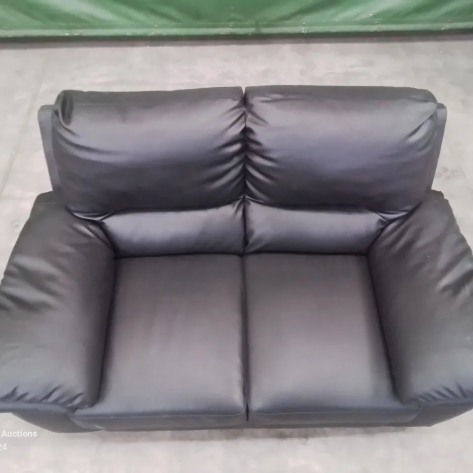 QUALITY DESIGNER FAUX LEATHER UPHOLSTERED 2 SEATER BLACK SOFA 