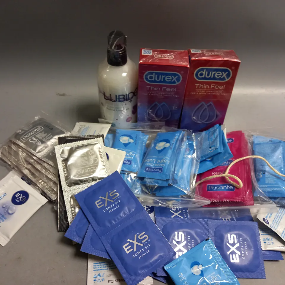 QUANTITY OF SEXUAL AND INTIMATE HEALTH PRODUCTS TO INCLUDE LUBIDO MOISTURISING WATER BASED HYBRID LUBRICANT, DUREX THIN FEEL CONDOMS, PASANTE GENTLE CLEAR LIGHT LUBE