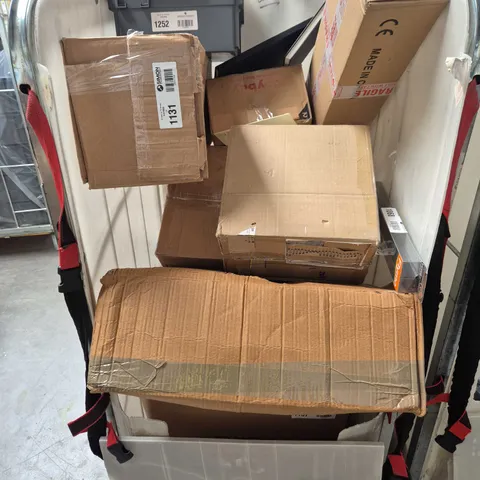 CAGE OF APPROXIMATELY 15 ASSORTED HOUSEHOLD AND CLOTHING ITEMS TOO INCLUDE NOBODYS CHILD BIKINI BOTTOMS , ROMAN SLIM LEG TROUSERS , OVAL WIFI ROUTER , ETC - COLLECTION ONLY