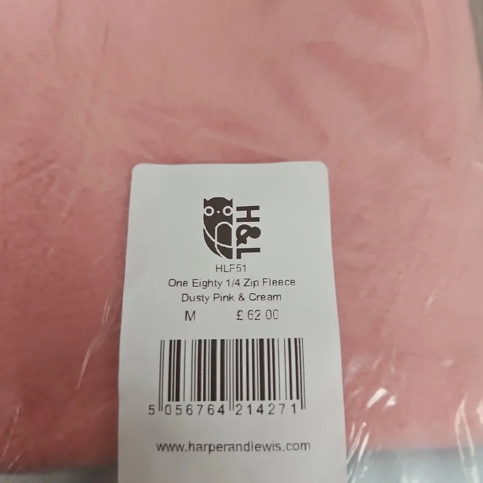 HARPER & LEWIS ONE EIGHTY 1/4 ZIP FLEECE – DUSTY PINK & CREAM, SIZE M