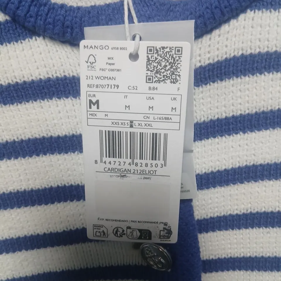 MNG STRIPED CARDIGAN, WOMEN’S, BLUE & WHITE, BUTTON FRONT, UK M