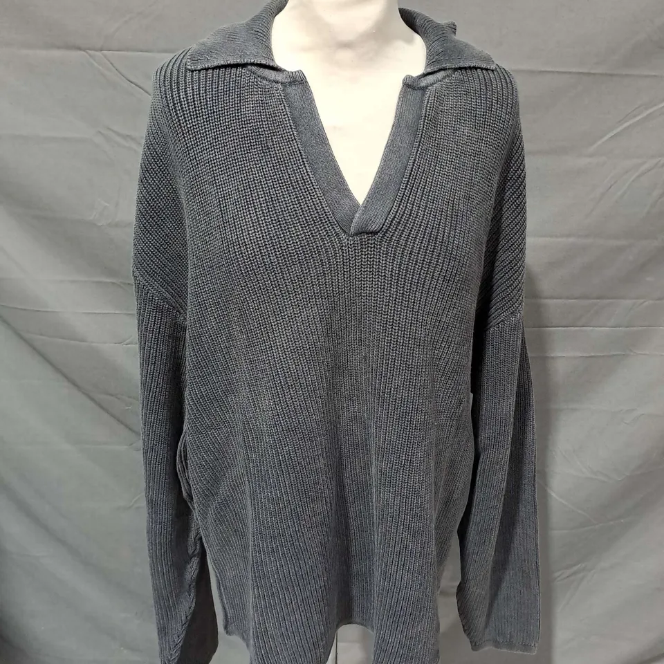 REPRESENT RIBBED KNIT OVERSIZED POLO IN WASHED BLACK SIZE L