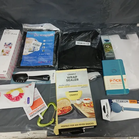 BOX OF APPROXIMATELY 8 ASSORTED ITEMS TO INCLUDE - AIR UP RASPERRY-LEMON, SNAXTOOL, AND POCKET PLANNER ETC. 