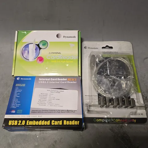 BOX OF APPROXIMATELY 12 ASSORTED ITEMS TO INCLUDE - DYNAMODE CARD READER , DYNAMODE USB 2.0 EMBEDDED CARD READER ETC