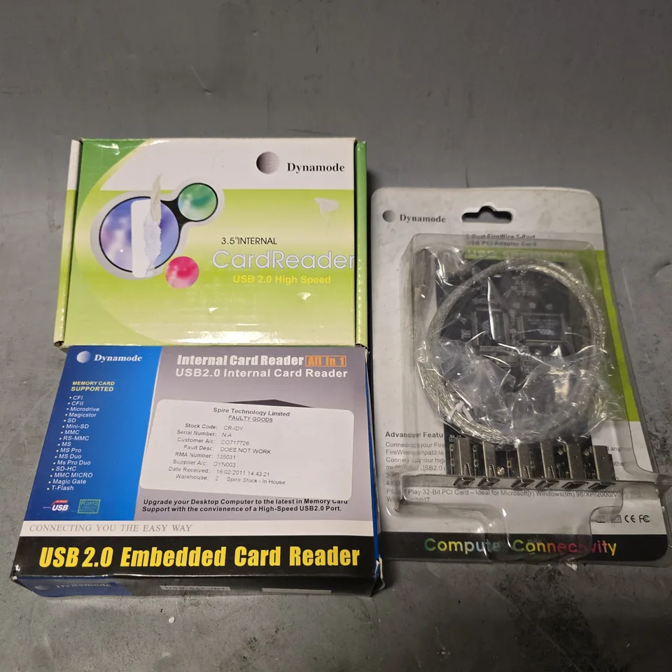 BOX OF APPROXIMATELY 12 ASSORTED ITEMS TO INCLUDE - DYNAMODE CARD READER , DYNAMODE USB 2.0 EMBEDDED CARD READER ETC