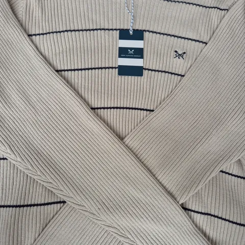 CREW CLOTHING COMPANY SUBMARINER STRIP LONG SLEEVE JUMPER IN CREAM/NAVY SIZE XL