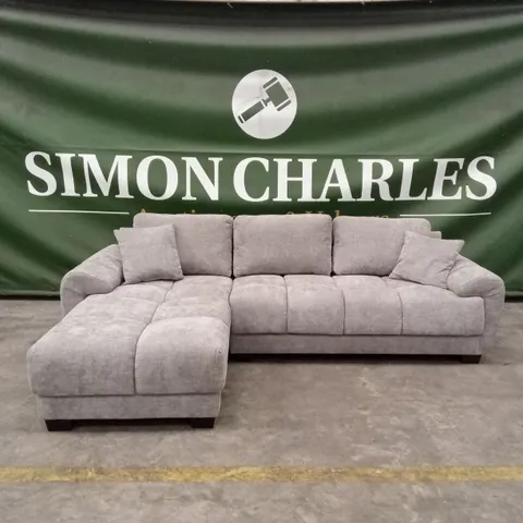 DESIGNER GREY CHENILLE FABRIC CORNER SOFA