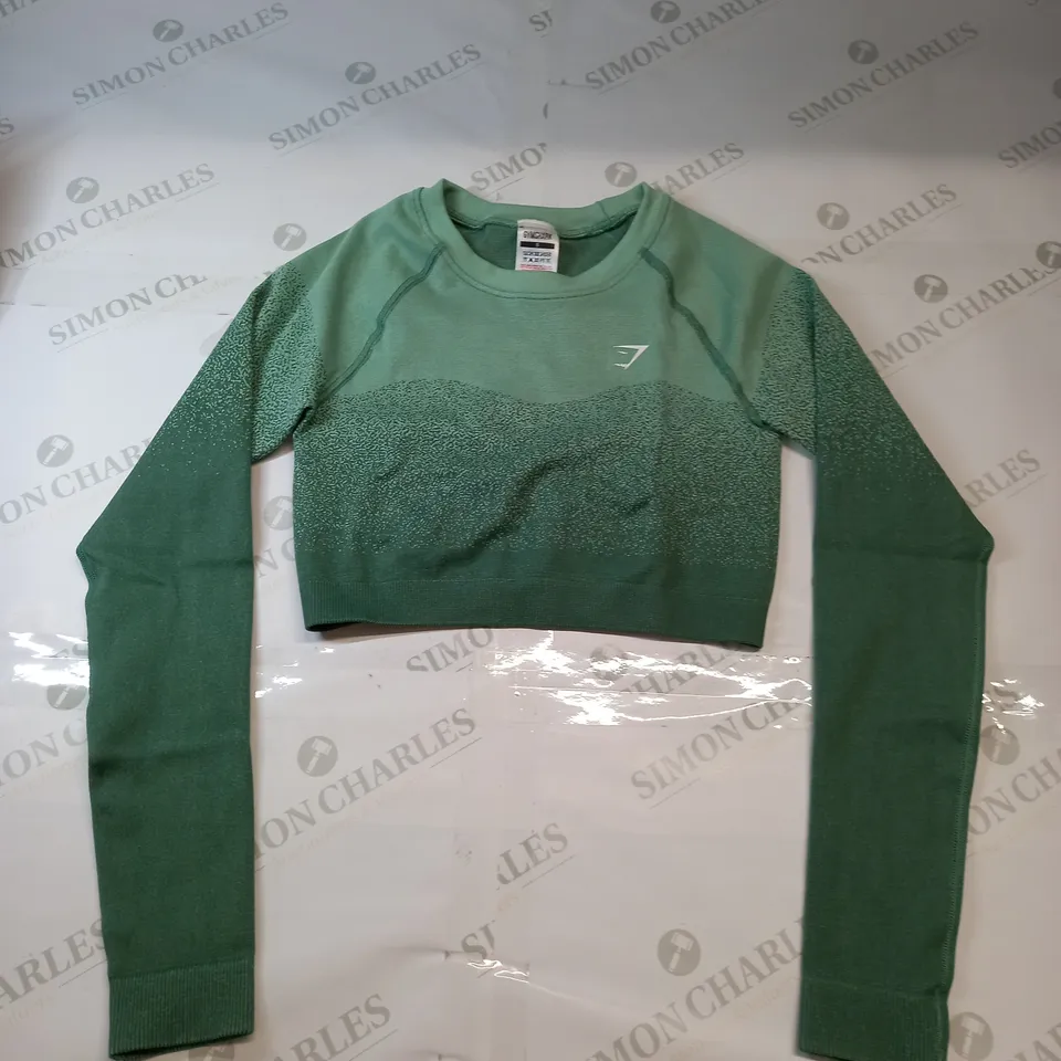 GYMSHARK LONG SLEEVED TRANING TOP IN GREEN SIZE SMALL