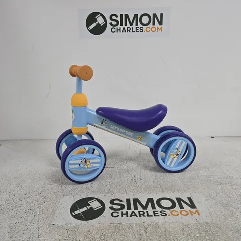 BLUEY "LETS DO THIS" CHILDREN'S TRICYCLE - BLUE, PURPLE SEAT, 4-WHEEL PLASTIC TOY