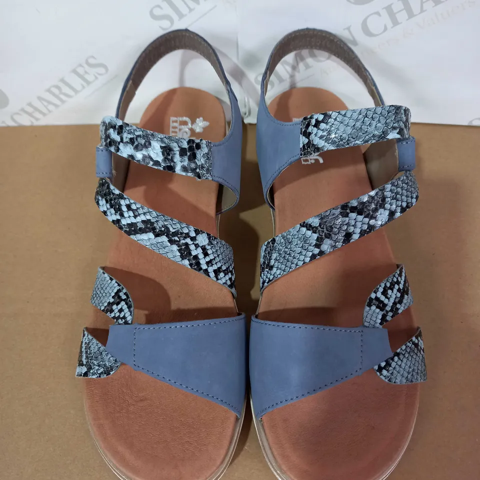 RIEKER ANTISTRESS PAIR OF SANDALS (LEATHER, BLUE/SNAKE PATTERN), SIZE 7.5 UK