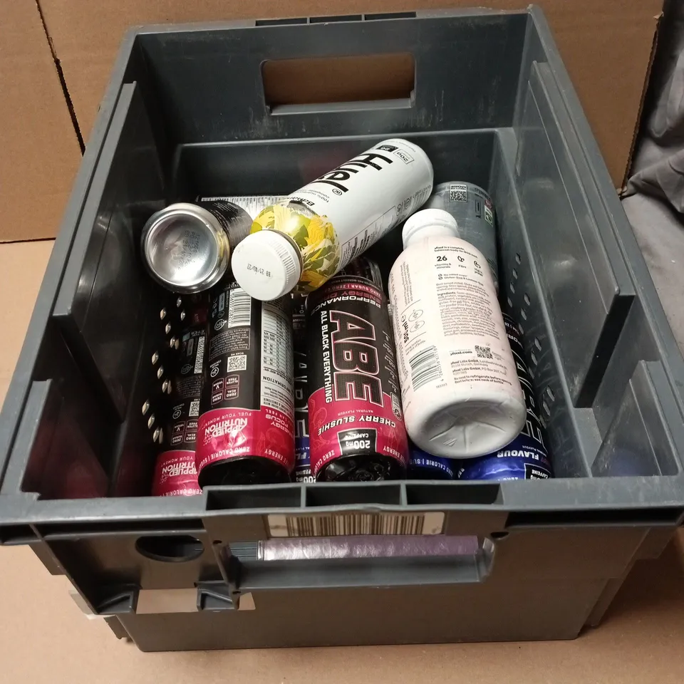 TOTE OF APPROXIMATELY 12 ASSORTED FOOD/DRINK ITEMS TO INCLUDE DIET PEPSI, ABE CHERRY SLUSHIE, ABE ENERGY FLAVOUR, YFOOD FRESH BERRY, HUEL BANANA ETC
