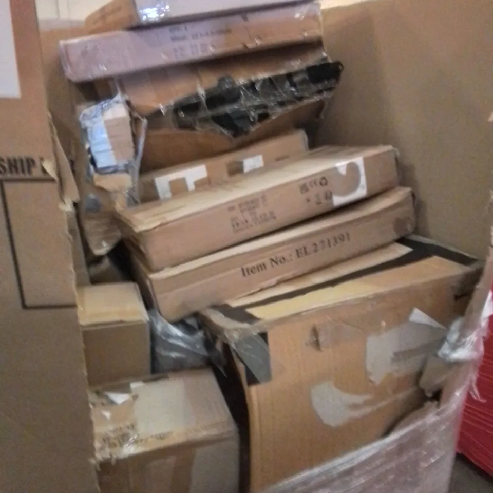 PALLET CONTAINING ASSORTED HOUSEHOLD AND HOME IMPROVEMENT PRODUCTS. INCLUDES HOME FURNITURE, KITCHEN UTENSIL ORGANISER, SHELVES, TROLLEY ETC