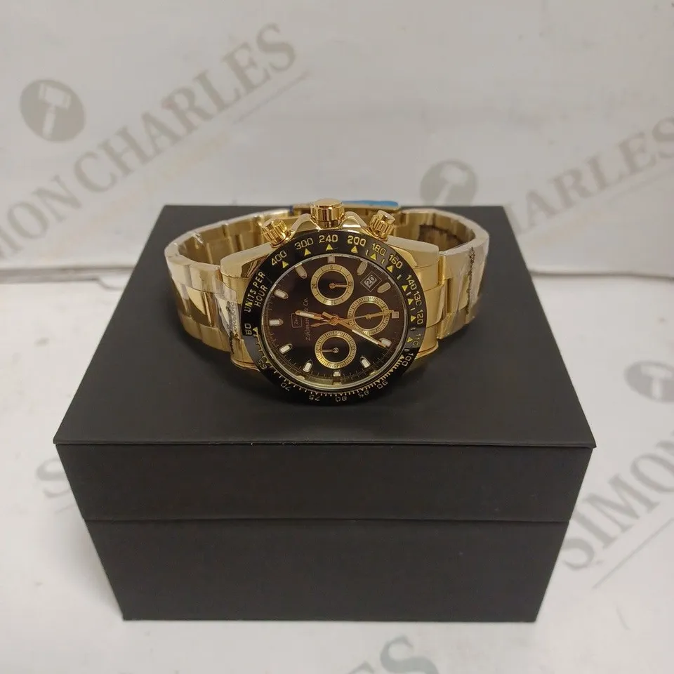 MENS ZIHLMANN & Co Z400 WATCH – CHRONOGRAPH MOVEMENT – GOLD COLOUR STAINLESS STEEL STRAP – GREEN DIAL – 3ATM WATER RESISTANT