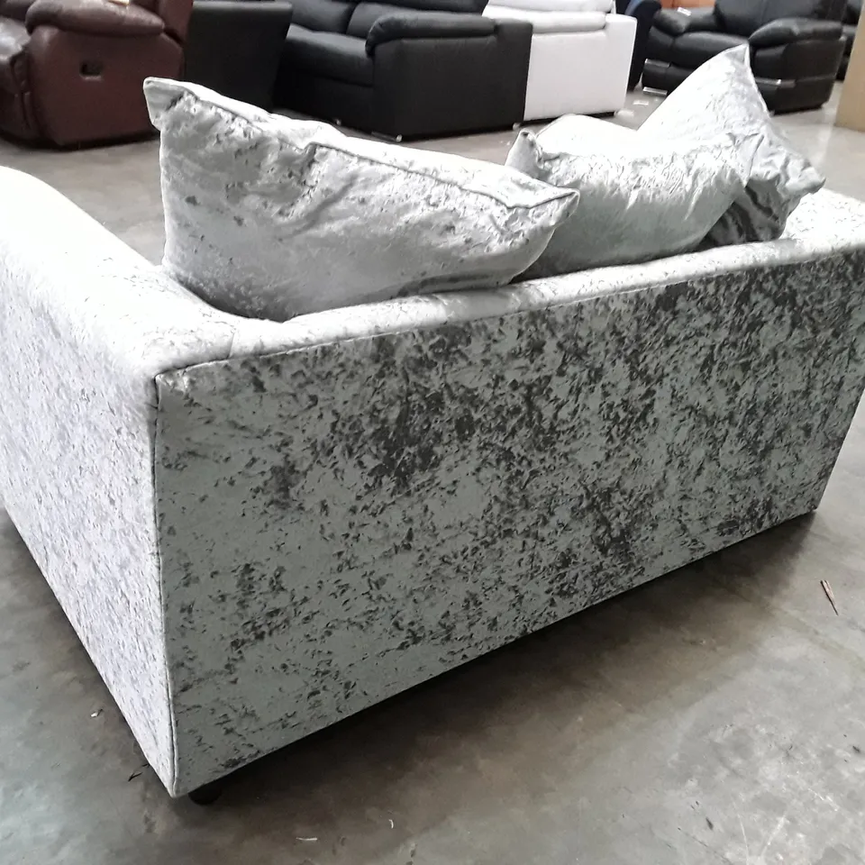 QUALITY DESIGNER TEMPLE 2 SEATER SOFA - SILVER VELVET FABRIC