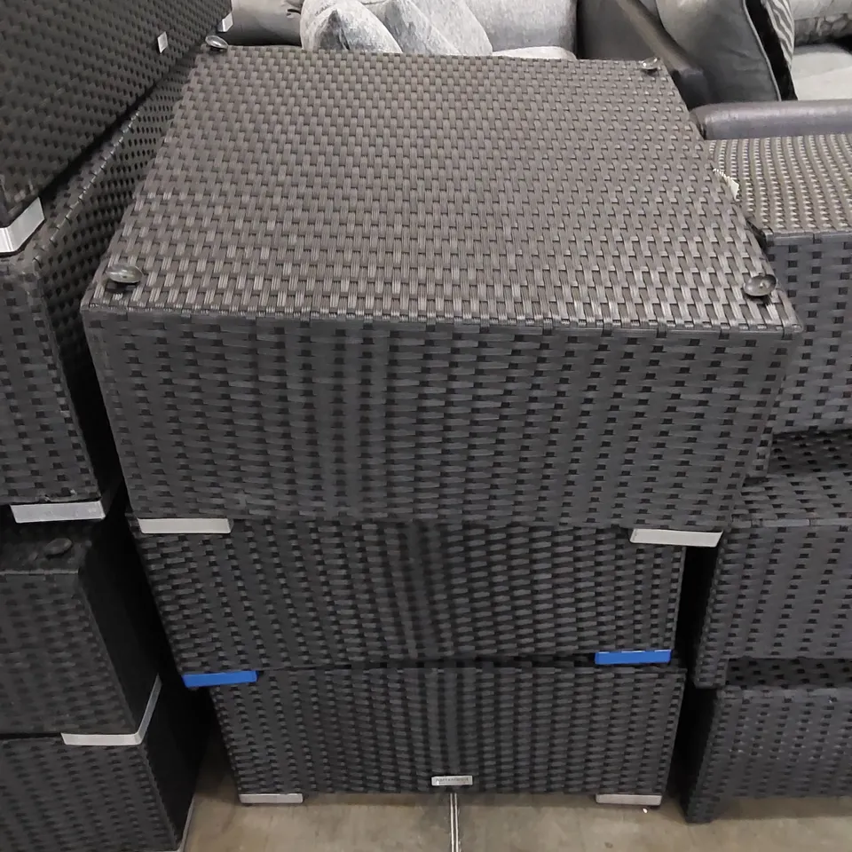 4 X DESIGNER RATTAN SIDE TABLES OR FOOTSTOOLS