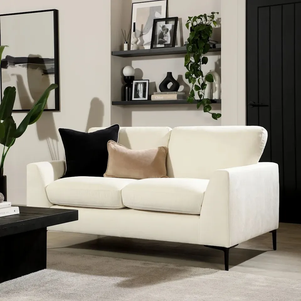 BOXED LEXI 2 SEATER SOFA, CREAM HOUSE PLUSH FABRIC