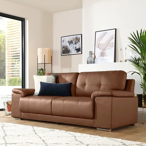 BOXED KANSAS 3 SEATER SOFA, TAN PREMIUM FAUX LEATHER 