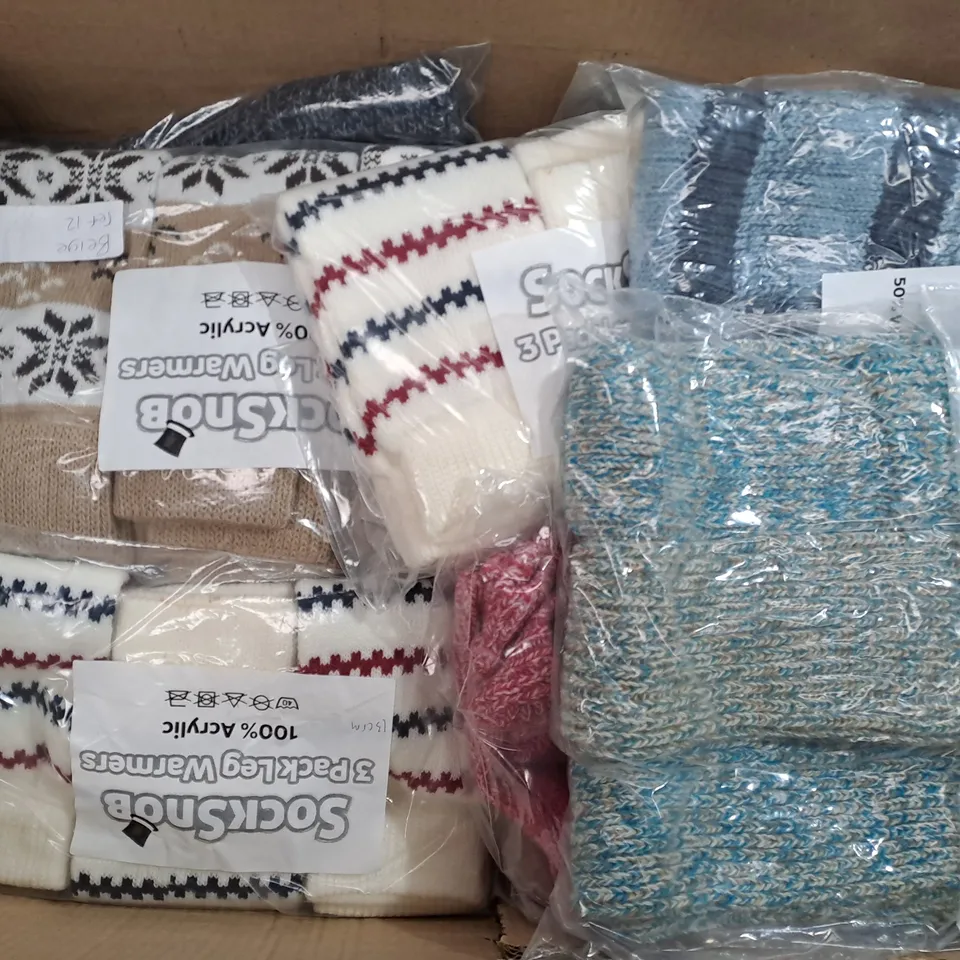 BOX OF APPROX 30 ASSORTED LEG WARMERS - SIZES VARY 