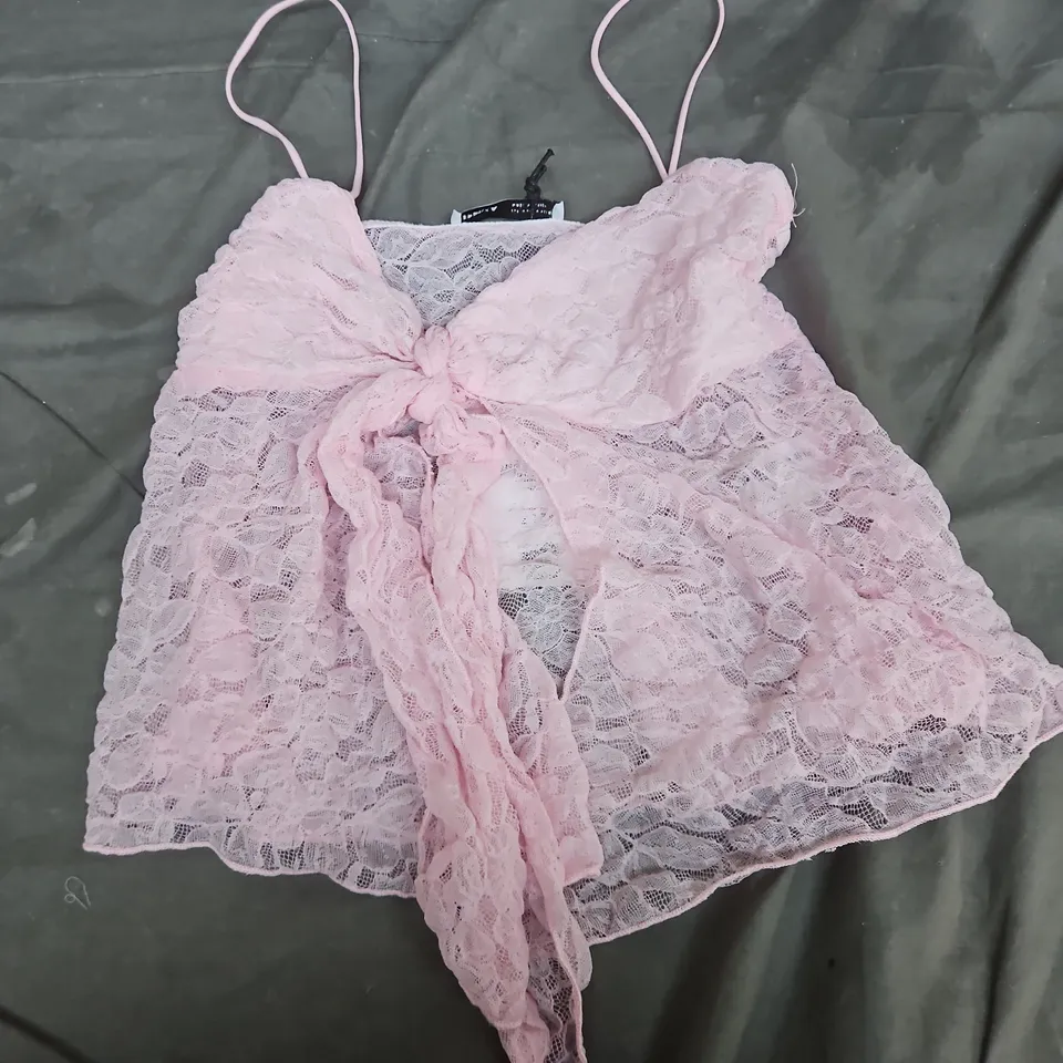 BERSHKA PINK LACE TOP WITH BOW – WOMEN'S CLOTHING 
