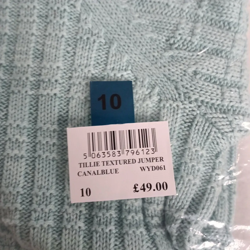 CREW CLOTHING TILLIE TEXTURED JUMPER – CANAL BLUE, UK 10 (WOMEN’S)
