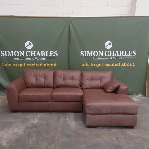 ARDEN LEATHER CORNER CHAISE SOFA - BROWN