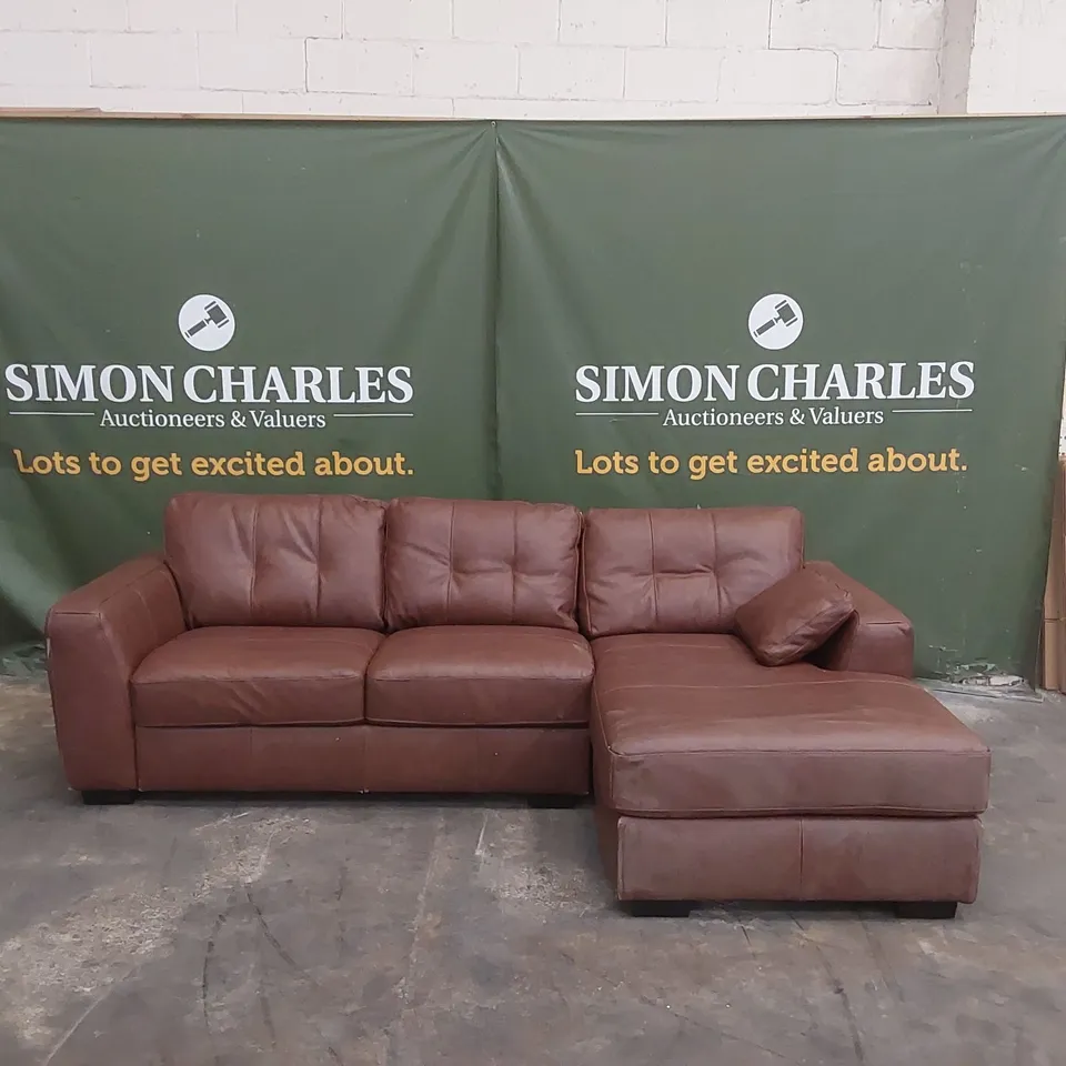 ARDEN LEATHER CORNER CHAISE SOFA - BROWN RRP £2399