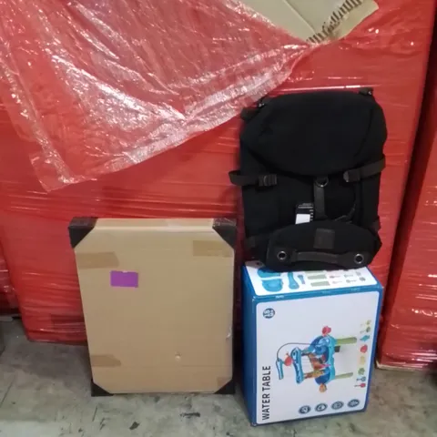 PALLET OF ASSORTED HOUSEHOLD GOODS AND PRODUCTS TO INCLUDE;WATER TABLE,BACKPACK,PICTURE FRAMES
