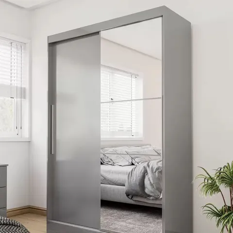 BOXED LYNX 2 DOOR GREY MIRROR SLIDING WARDROBE (2 BOXES)