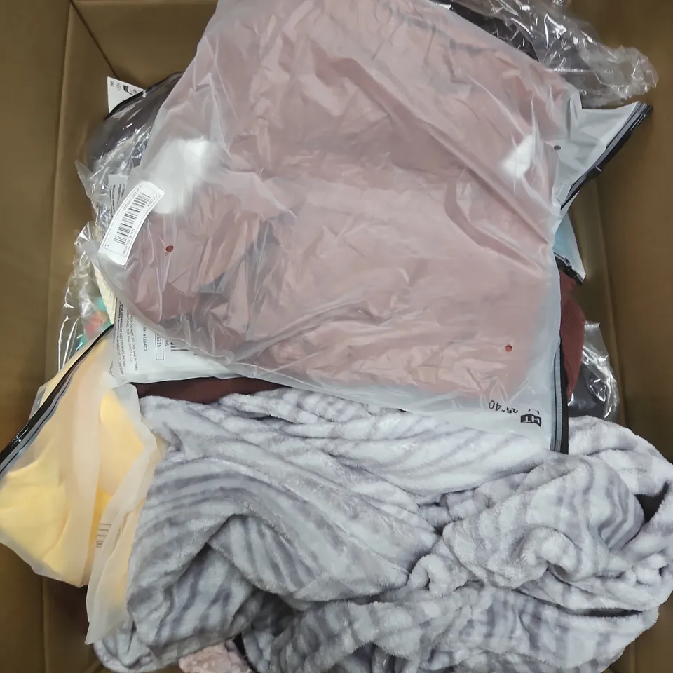 LARGE BOX OF APPROXIMATELY 25 ASSORTED CLOTHING ITEMS IN VARIOUS COLOURS, STYLES AND SIZES - COLLECTION ONLY