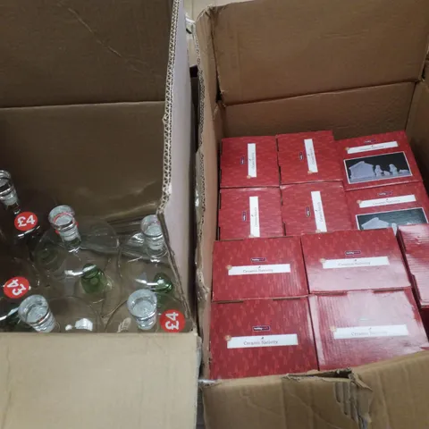 PALLET CONTAINING ASSORTED CHRISTMAS PRODUCTS & DECORATIONS INCLUDING CERAMIC NATIVITY SETS, CLEAR BOTTLES WITH TREES & WOODEN CRATES
