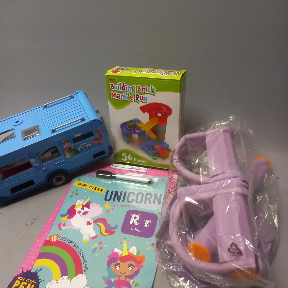 MEDIUM BOX OF ASSORTED TOYS AND GAMES TO INCLUDE PLAYMOBIL, MARBLE RUN AND LITTLE LEARNERS