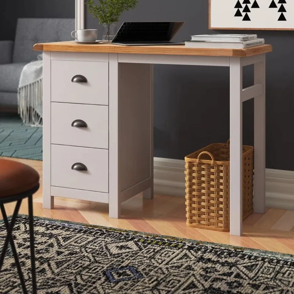 BOXED XANDRA 3 DRAWER DESK - GREY/WAX 