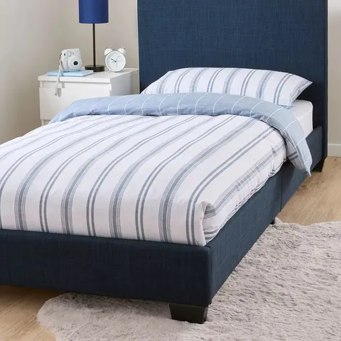 BOXED RILEY FABRIC SINGLE BED FRAME - BLUE (1 BOX)