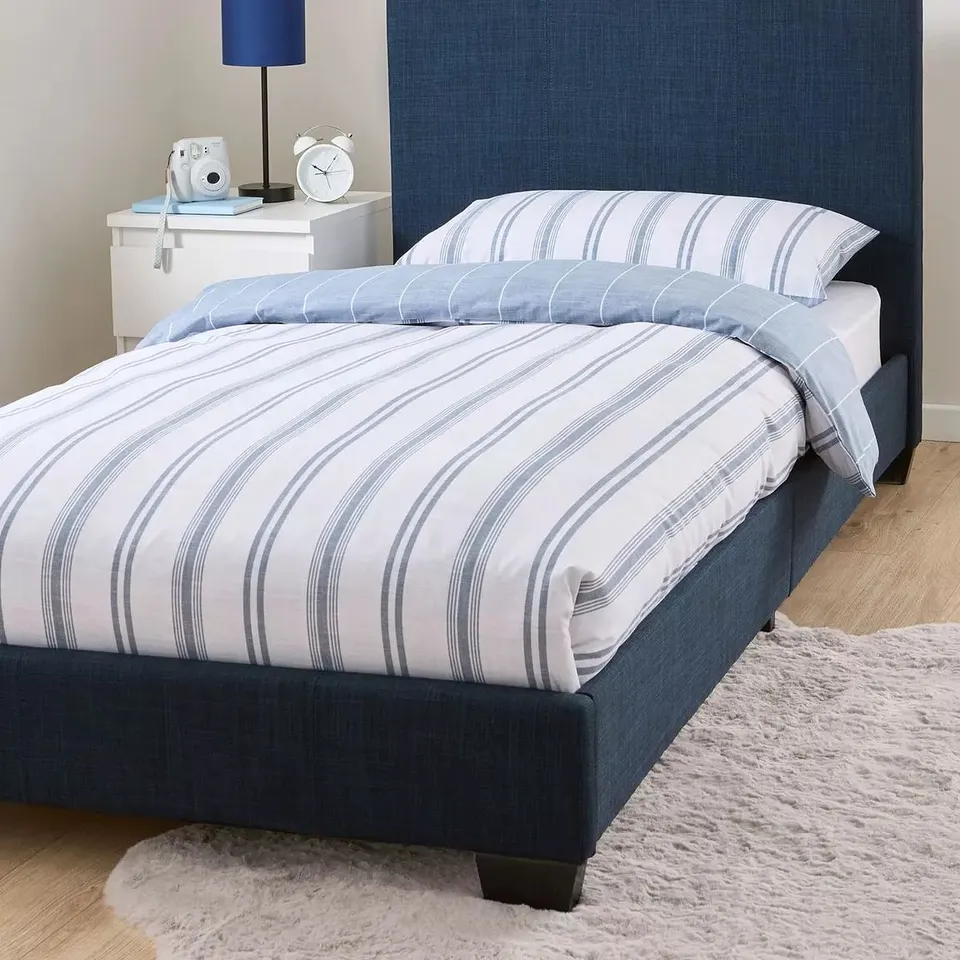 BOXED RILEY FABRIC SINGLE BED FRAME - BLUE (1 BOX) RRP £119