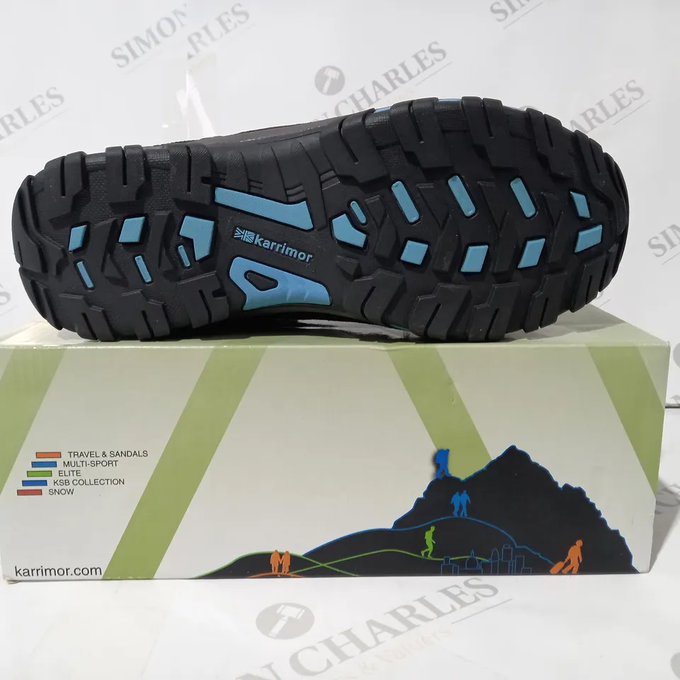 BOXED PAIR OF KARRIMOR SUPA 5 LADIES HIKING SHOES IN BROWN/BLUE UK SIZE 8
