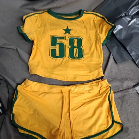  YELLOW SPORTS KIT (TOP & SHORTS) WITH NUMBER 58 M