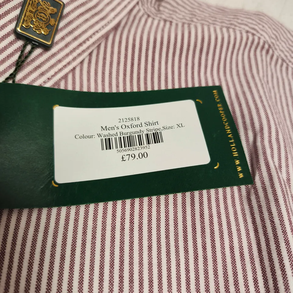 HOLLAND COOPER MEN'S OXFORD SHIRT – WASHED BURGUNDY STRIPE, XL