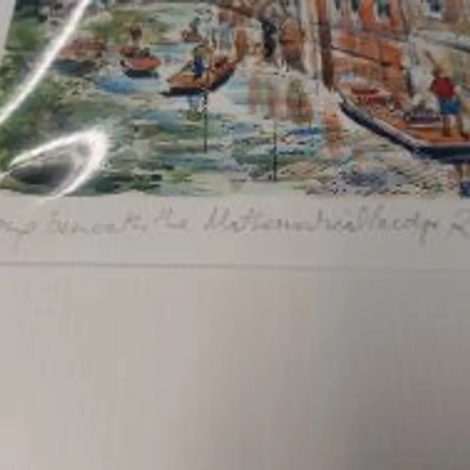 RICHARD BRIGGS MOUNTED AND SIGNED GICLEE PRINT 'THE MATHEMATICAL BRIDGE, QUEENS' COLLEGE, CAMBRIDGE'