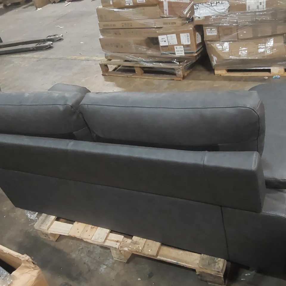 QUALITY DESIGNER KANSAS 2 SEATER SOFA, GREY PREMIUM FAUX LEATHER