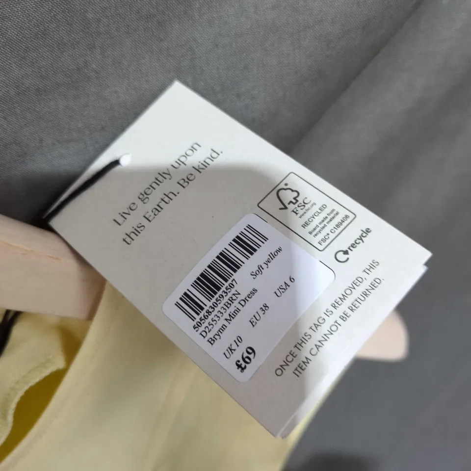 NOBODY'S CHILD BRYNN MINI DRESS - PALE YELLOW - UK 10 (EU 38, USA 6)