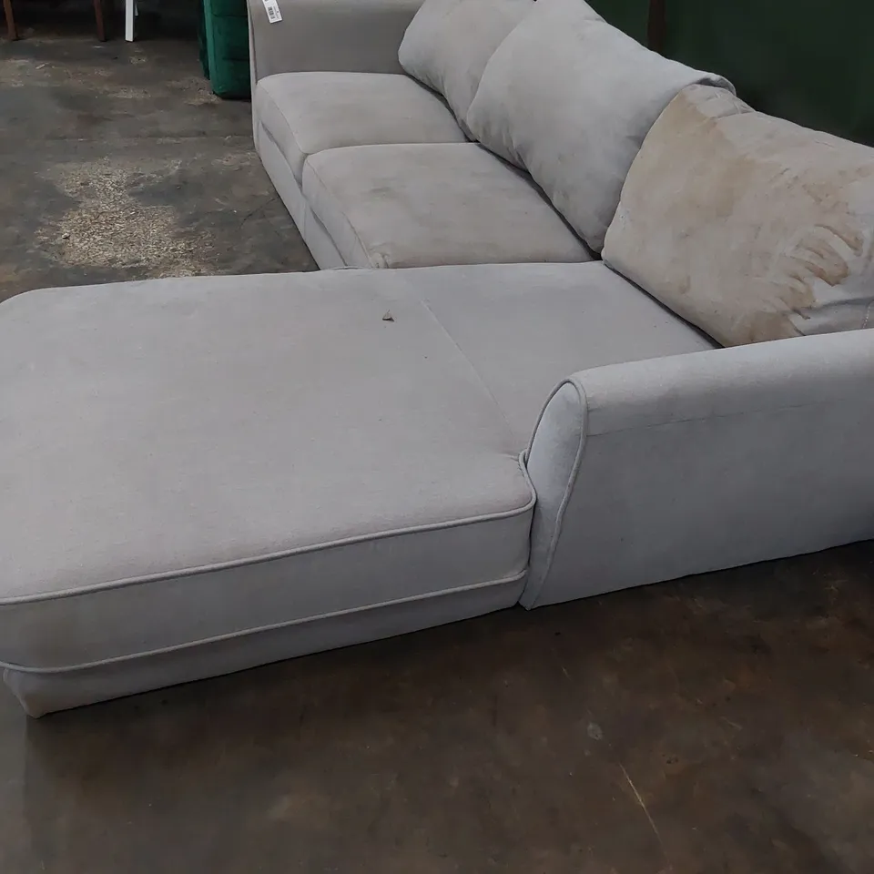 DESIGNER CHAISE SOFA LIGHT GREY FABRIC 