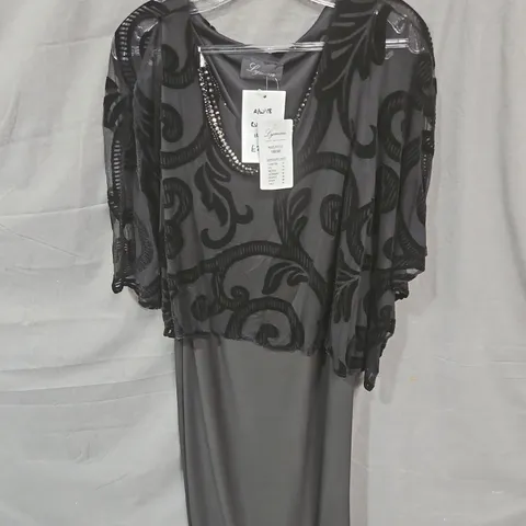 Frank Lyman Black Beaded Overlay Evening Dress, UK 14