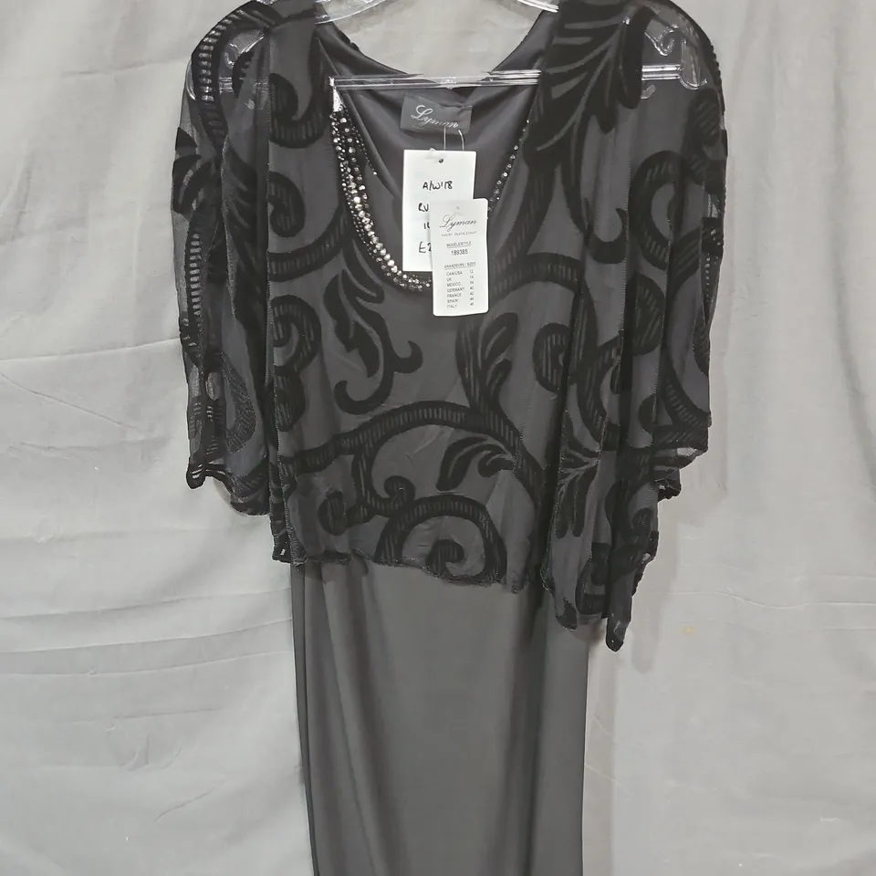 Frank Lyman Black Beaded Overlay Evening Dress, UK 14
