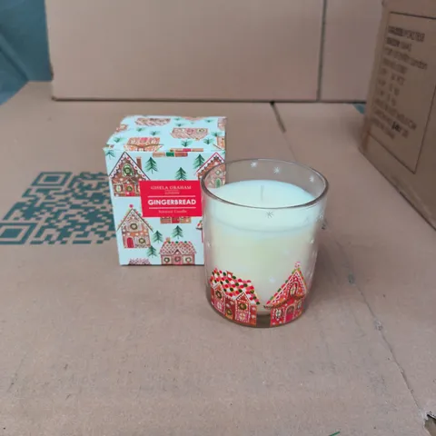 GISELA GRAHAM GINGERBREAD SCENTED CANDLE – CLEAR GLASS WITH FESTIVE HOUSES - BOX OF 24