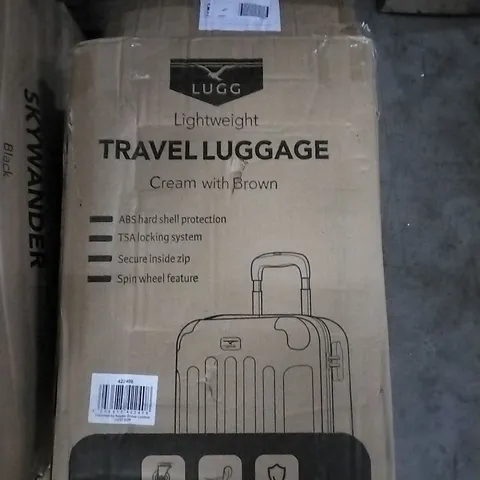 BOXED LUGG LIGHTWEIGHT TRAVEL LUGGAGE SUITCASE - CREAM & BROWN